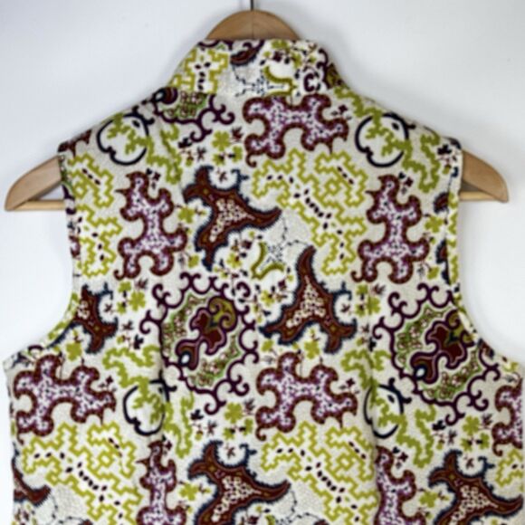 Pine Cone Hill Sleeveless Top Small Green Burgundy Knot Collar Boho Indie Cotton - Picture 6 of 9